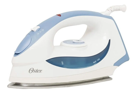 Plancha a vapor Oster GCSTBS5802 color blanco y celeste con suela antiadherente 220V